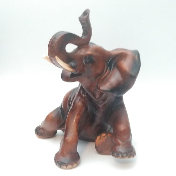 Raised Trunk Figurine Elephant With Tusk 5.75" Tall - Picture 2 of 9